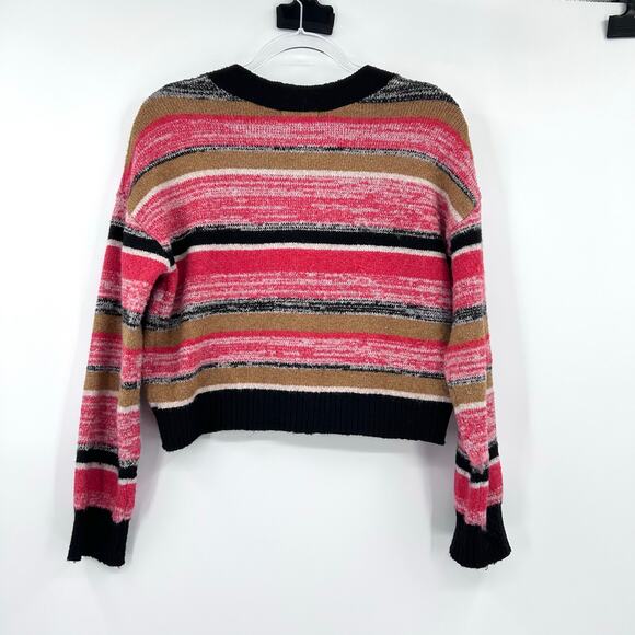 BP Striped Cropped Button-Front Cardigan Sweater Marled Knit V Neck Womens Sz S - Picture 8 of 11